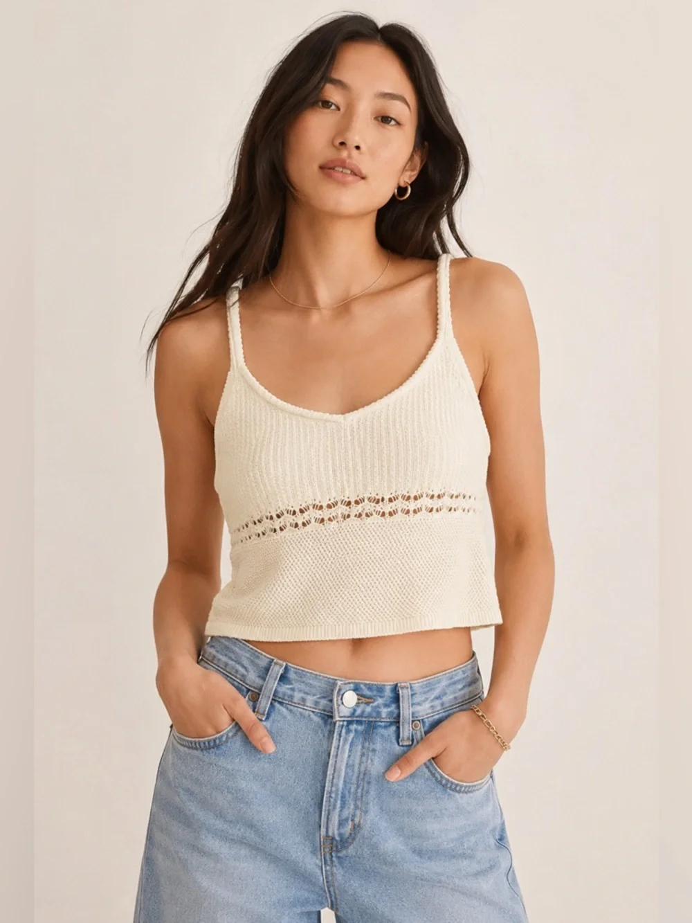 Old Navy Cream Knit Cropped Tank Top XL - Picture 1 of 7